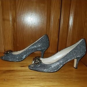 *EUC CAPARROS PEEP TOE SPARKLY HEELS W/DECORATION